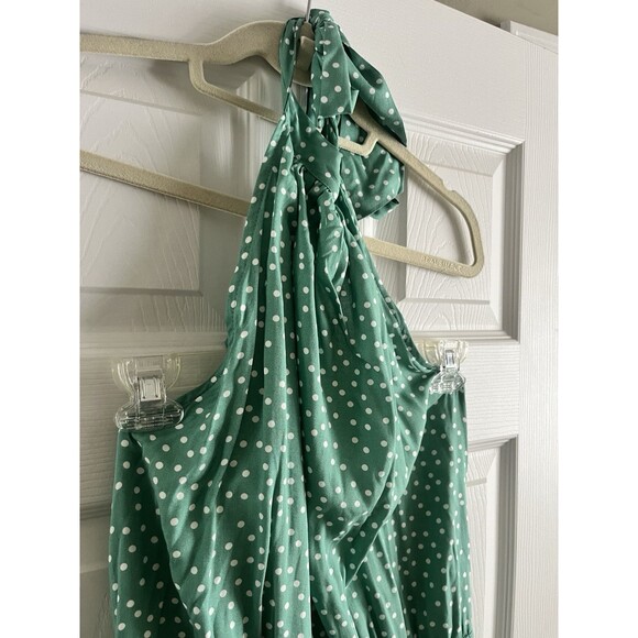Teal Green/Blue Polkadot Halter Dress Maxi Sundress Secret Garden Womens Large - Picture 4 of 5